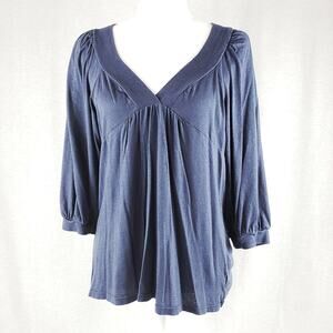 Splendid Blouse Women L Blue 3/4 Sleeve Knit Wide V-neck Flowy STMJ1435 USA Made